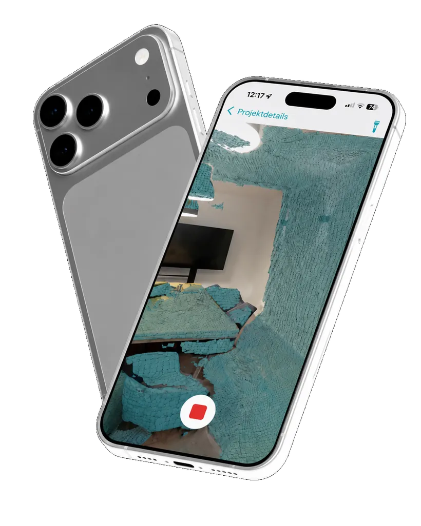 Wohnflächenberechnung mit der WohnScanner-App: LiDAR-Scan eines Wohnzimmers auf dem iPhone Pro