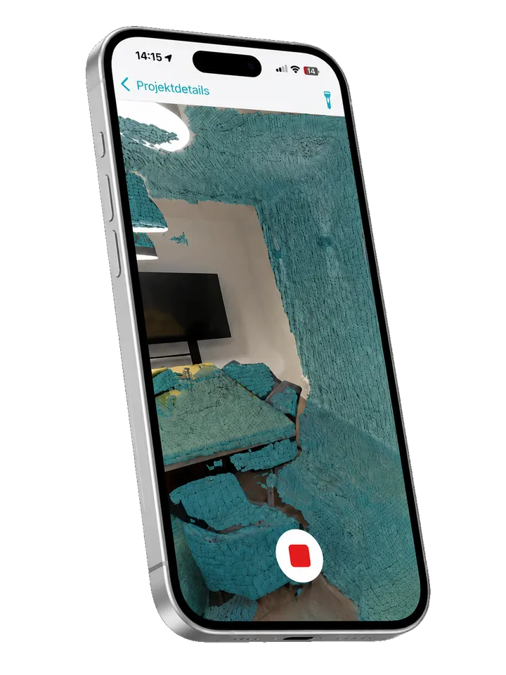 Wohnflächenberechnung mit der WohnScanner-App: LiDAR-Scan eines Raums auf dem iPhone